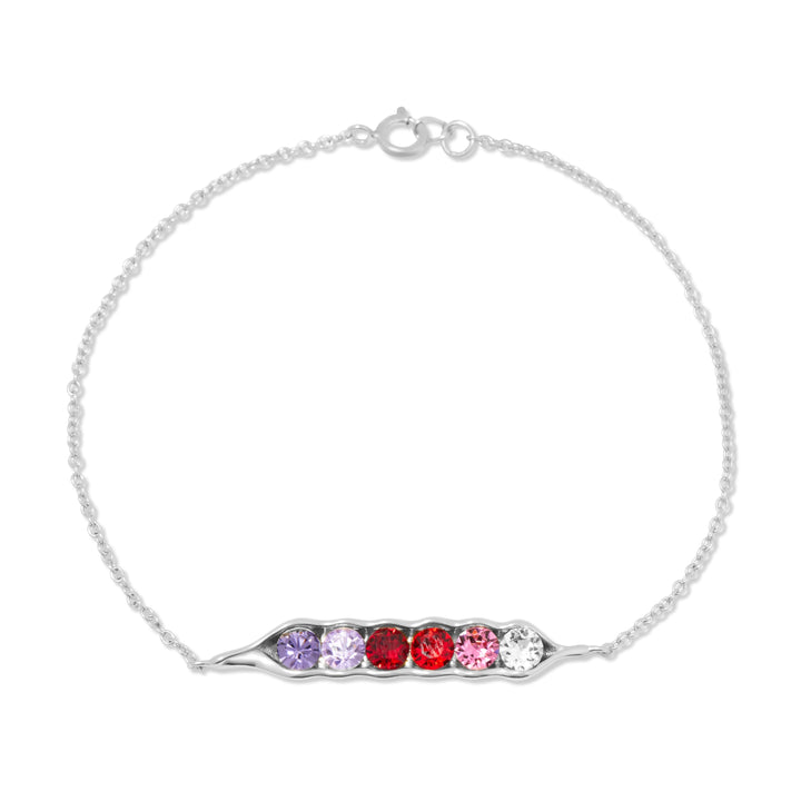 Six Birthstone Peas in a Pod Silver Bracelet