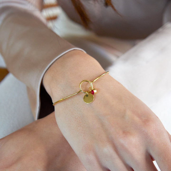 Custom Gold Birthstone and Initial Charm Bangle Bracelet