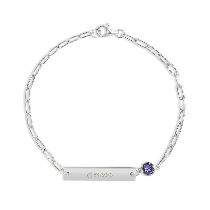 Custom Paperclip Chain Bezel Set Birthstone Name Bracelet