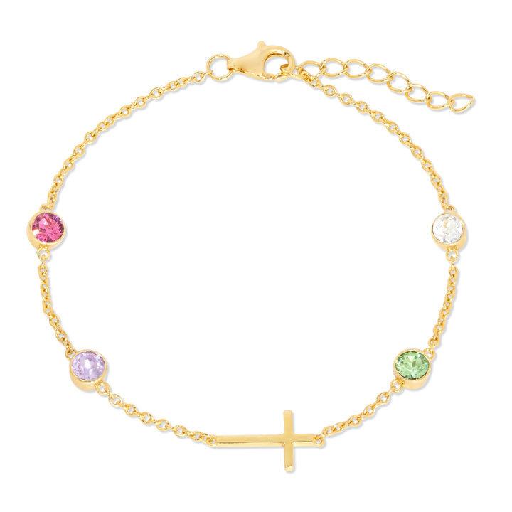 Custom Bezel Set Cross Birthstone Bracelet