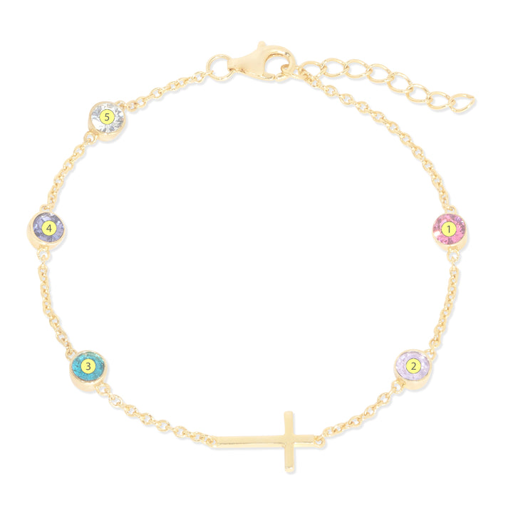 Custom Bezel Set Cross Birthstone Bracelet