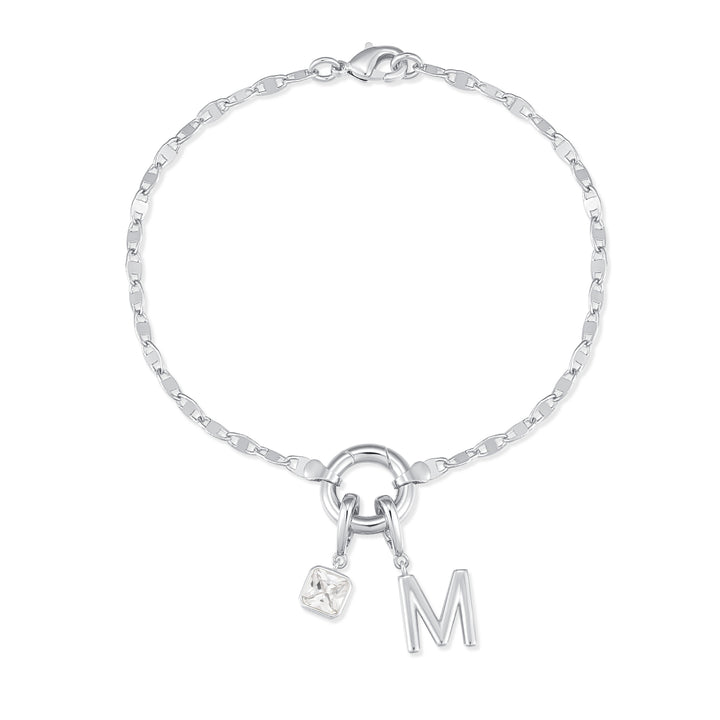 Custom Birthstone and Initial Mirror Charm Bracelet