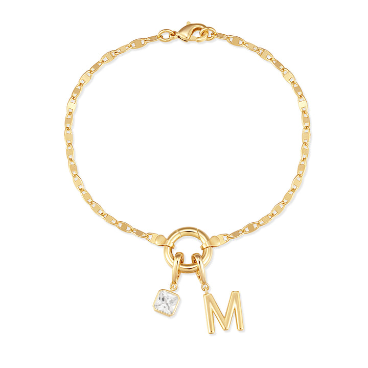 Custom Birthstone and Initial Mirror Charm Bracelet