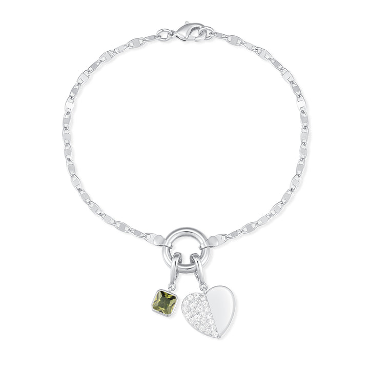 Custom Birthstone Heart Charm Mirror Bracelet