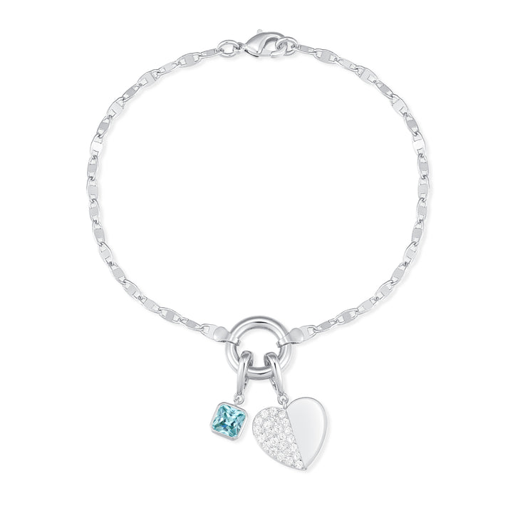 Custom Birthstone Heart Charm Mirror Bracelet