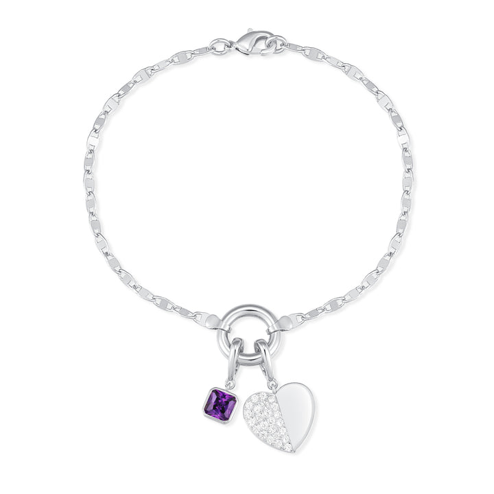 Custom Birthstone Heart Charm Mirror Bracelet
