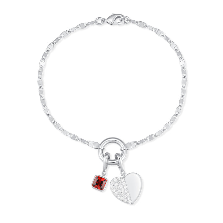 Custom Birthstone Heart Charm Mirror Bracelet