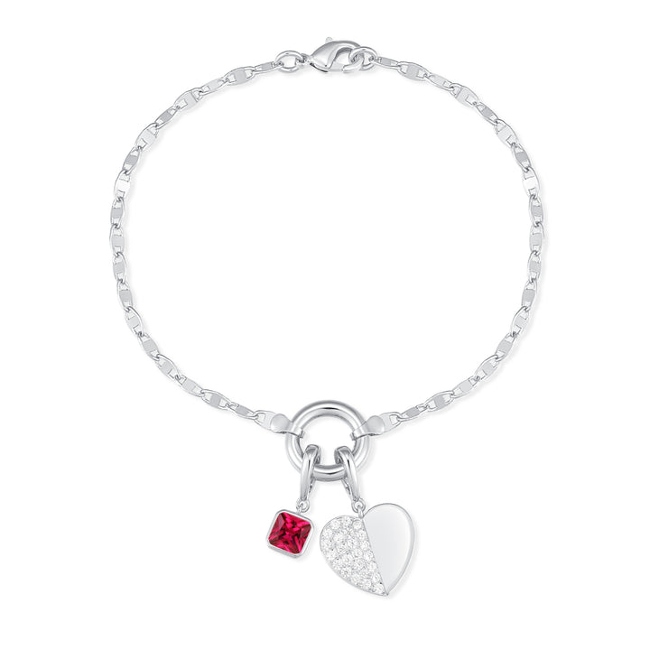 Custom Birthstone Heart Charm Mirror Bracelet
