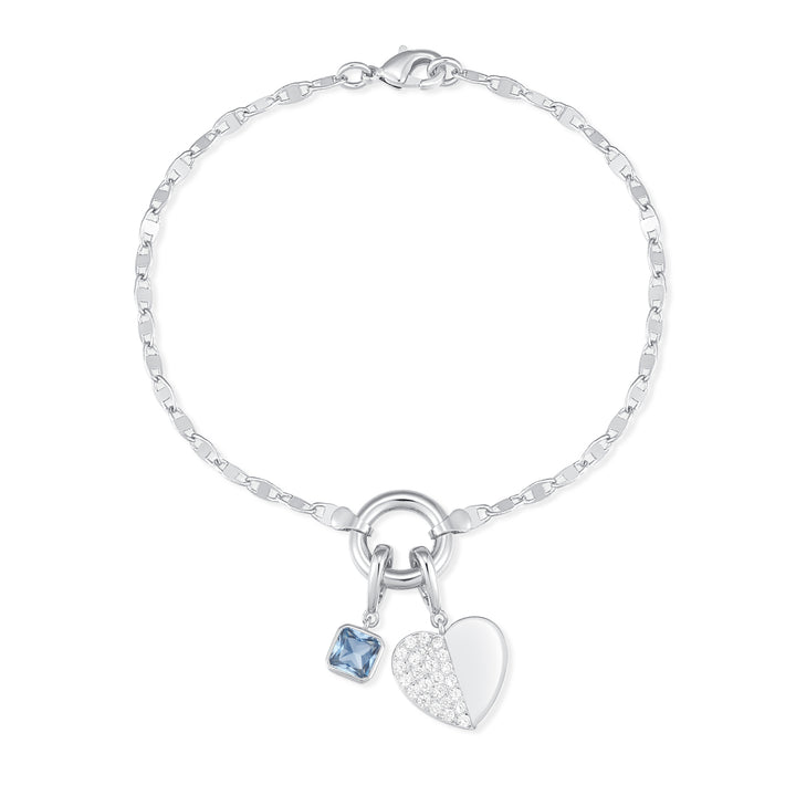 Custom Birthstone Heart Charm Mirror Bracelet