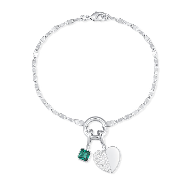 Custom Birthstone Heart Charm Mirror Bracelet