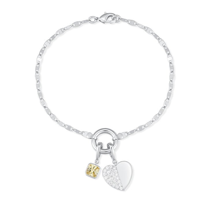 Custom Birthstone Heart Charm Mirror Bracelet