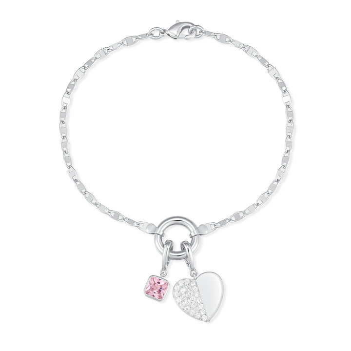 Custom Birthstone Heart Charm Mirror Bracelet