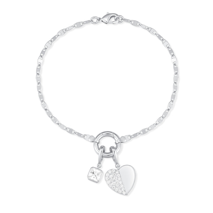 Custom Birthstone Heart Charm Mirror Bracelet