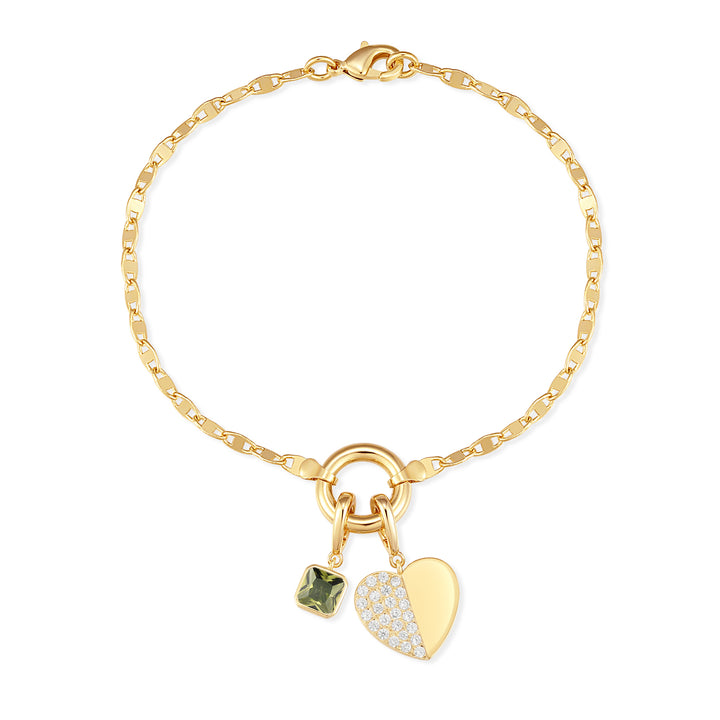 Custom Birthstone Heart Charm Mirror Bracelet