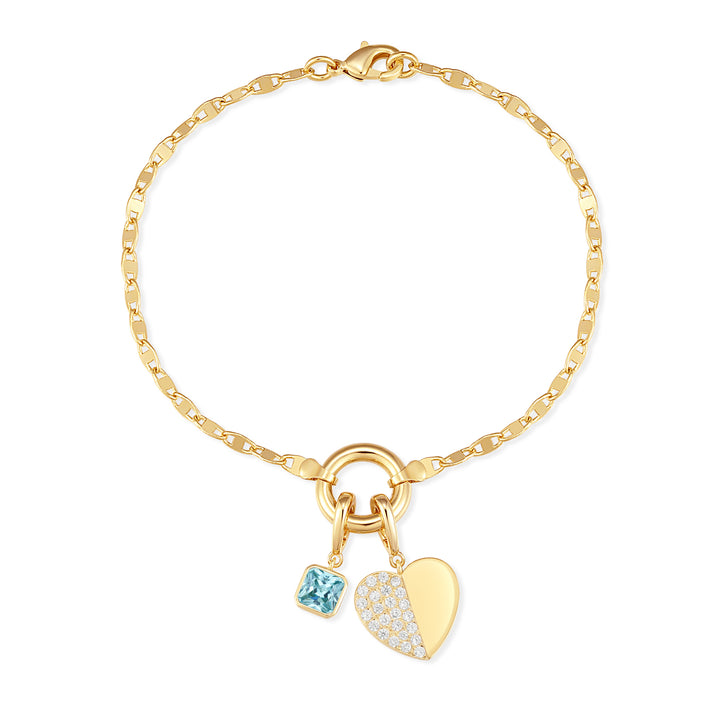 Custom Birthstone Heart Charm Mirror Bracelet