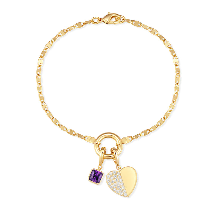 Custom Birthstone Heart Charm Mirror Bracelet