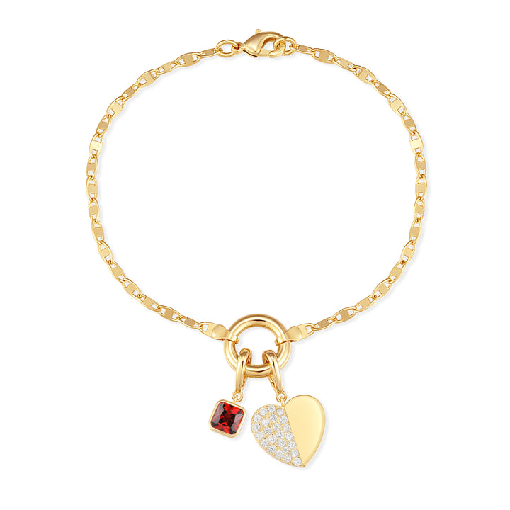 Custom Birthstone Heart Charm Mirror Bracelet