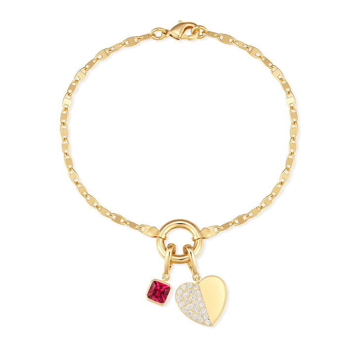 Custom Birthstone Heart Charm Mirror Bracelet
