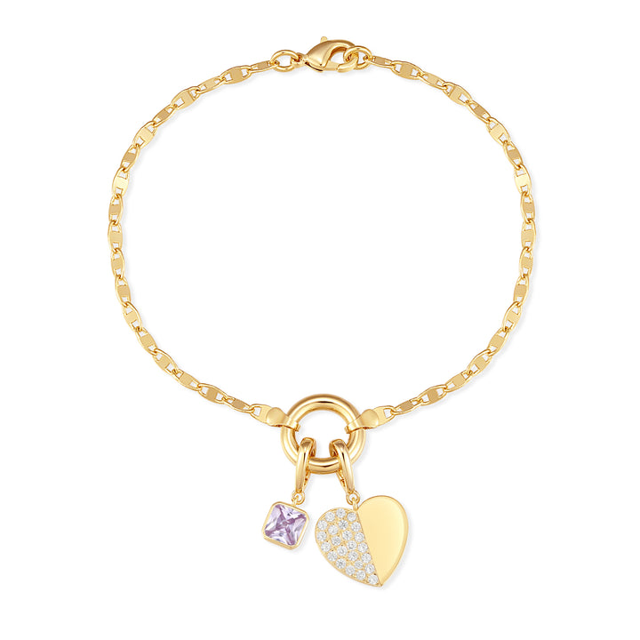Custom Birthstone Heart Charm Mirror Bracelet