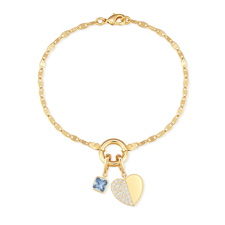 Custom Birthstone Heart Charm Mirror Bracelet