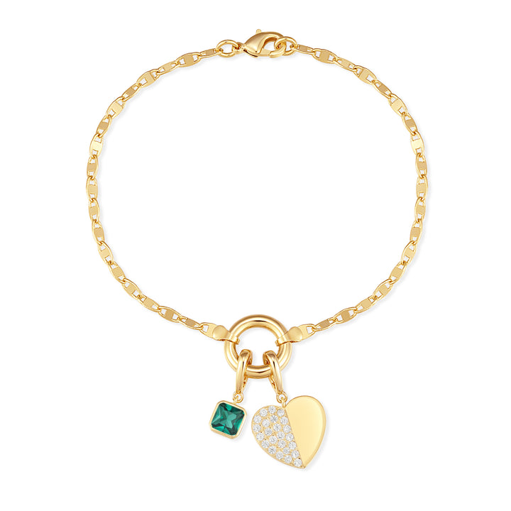 Custom Birthstone Heart Charm Mirror Bracelet