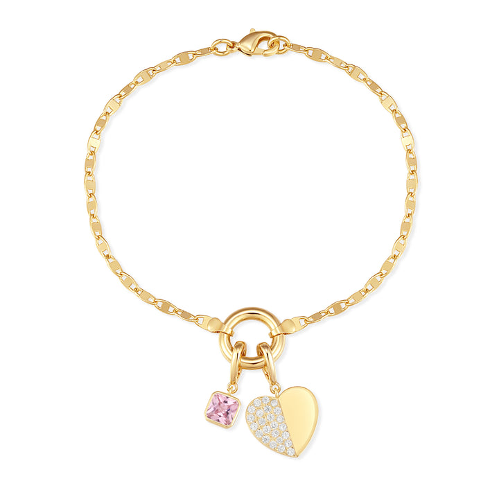 Custom Birthstone Heart Charm Mirror Bracelet