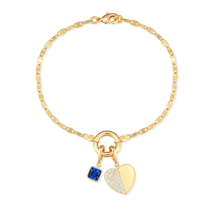 Custom Birthstone Heart Charm Mirror Bracelet