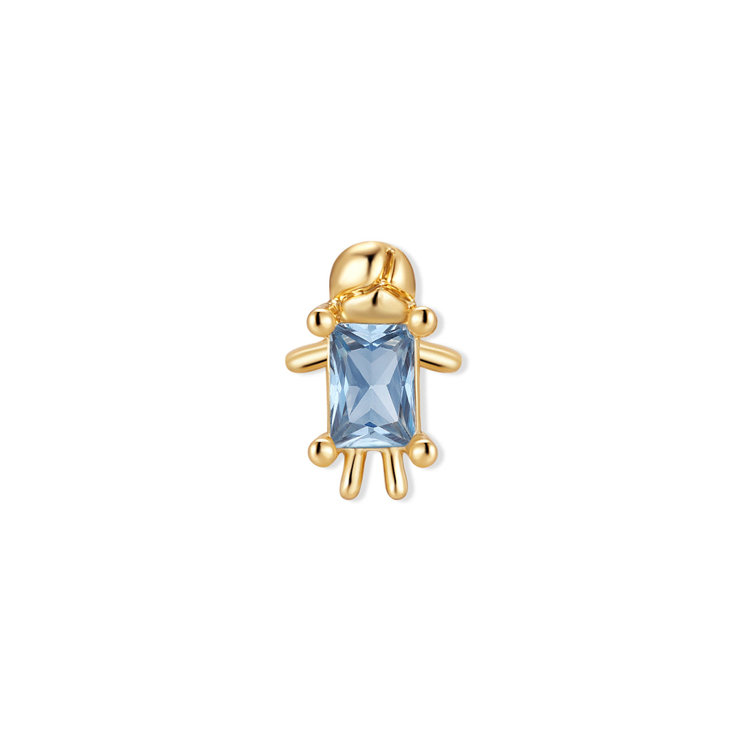 Gold-tone boy figure charm with a rectangular blue stone body, round head, and small arm and leg details.