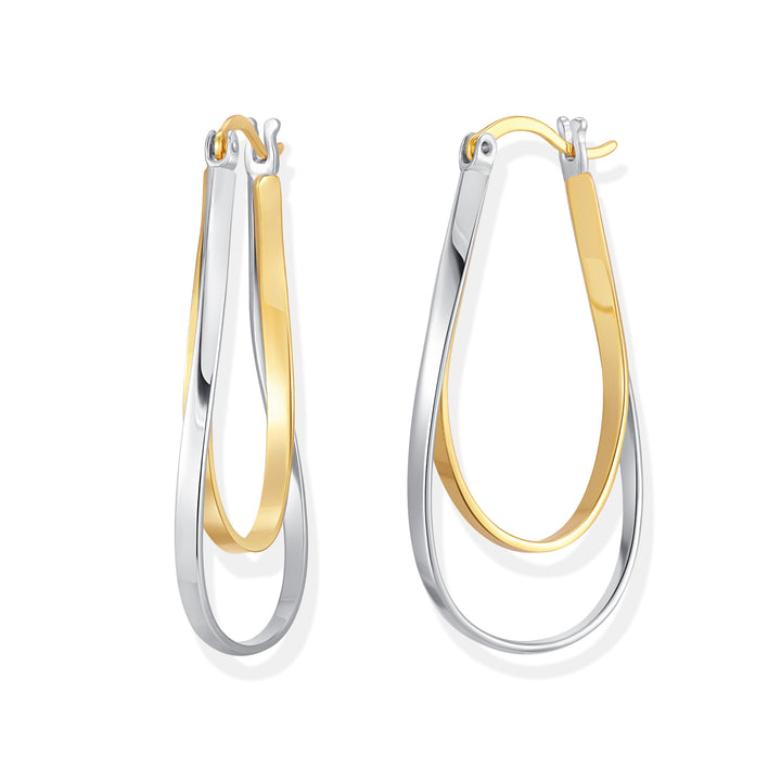 Sterling Silver Two Tone Wavy Hoop Earrings