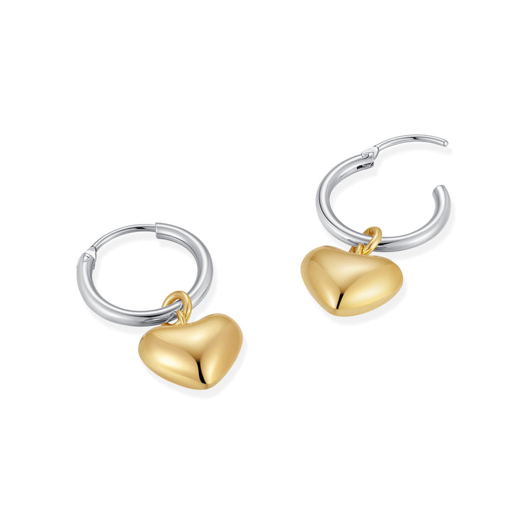 Sterling Silver Two Tone Puffy Heart Huggies