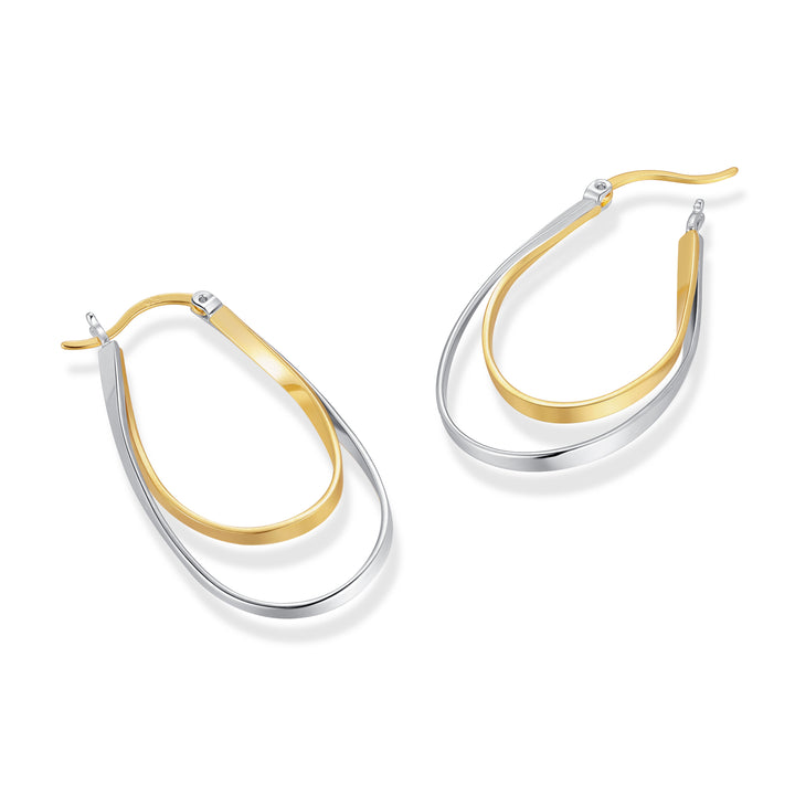 Sterling Silver Two Tone Wavy Hoop Earrings