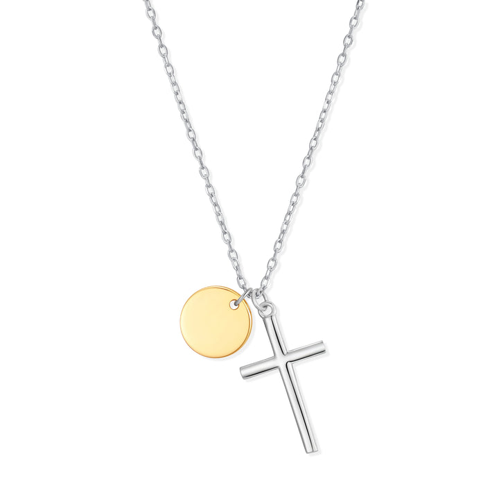 Sterling Silver Engravable Two Tone Cross Necklace