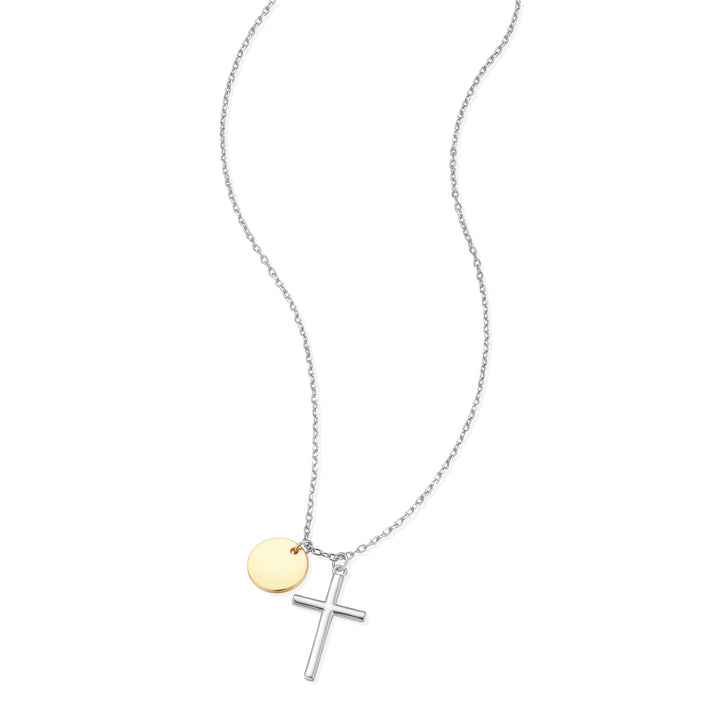 Sterling Silver Engravable Two Tone Cross Necklace