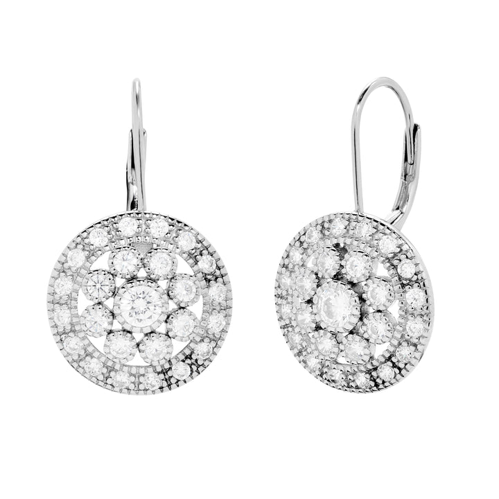 Sparkling Vintage Style Round Drop CZ Leverback Earrings