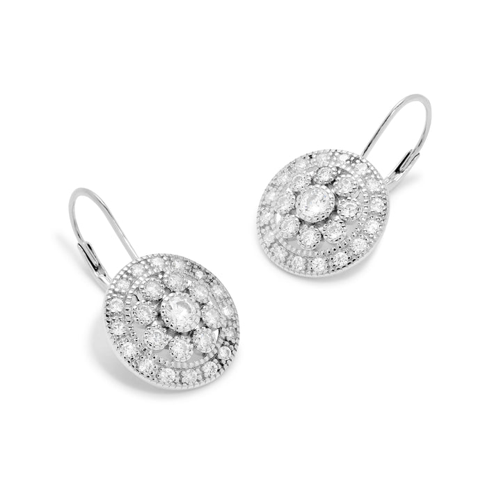 Sparkling Vintage Style Round Drop CZ Leverback Earrings