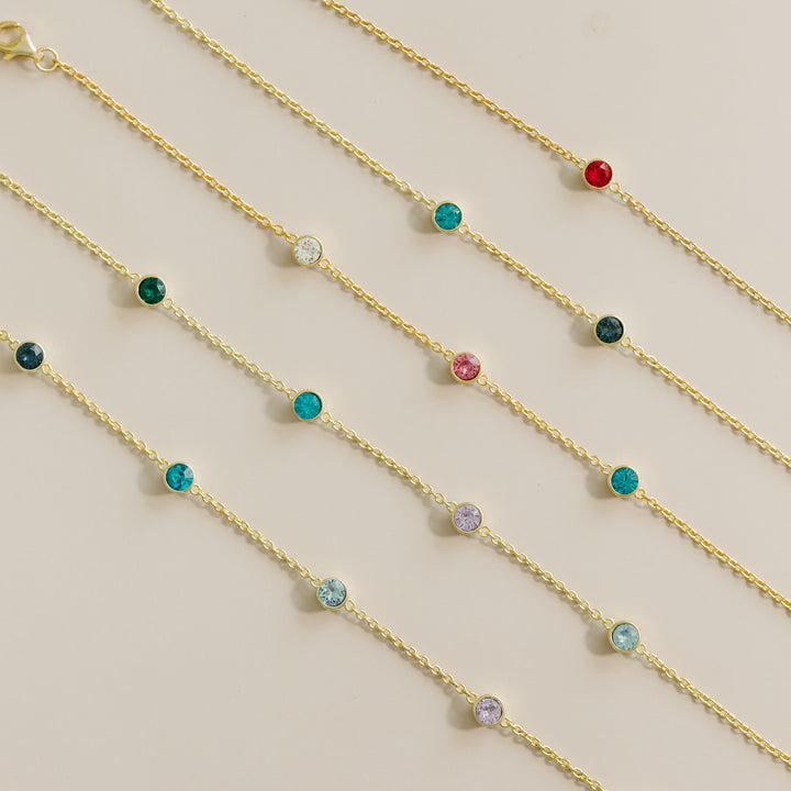 Five Stone Floating Bezel Set Gold Birthstone Necklace