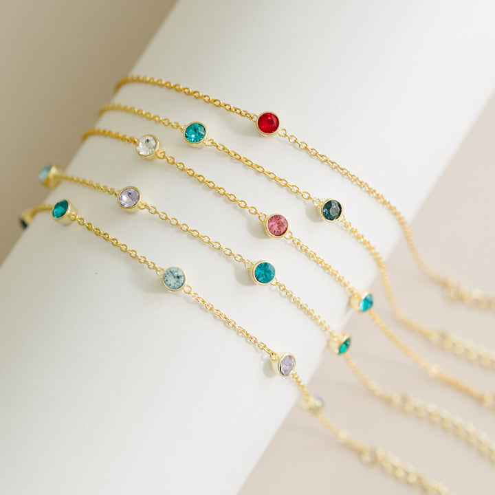 Four Stone Floating Bezel Set Gold Birthstone Bracelet