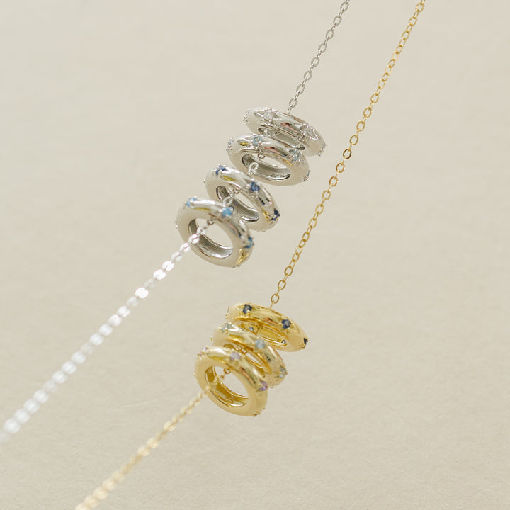 Custom Stackable Starburst Birthstone Gold Eternity Charm Necklace