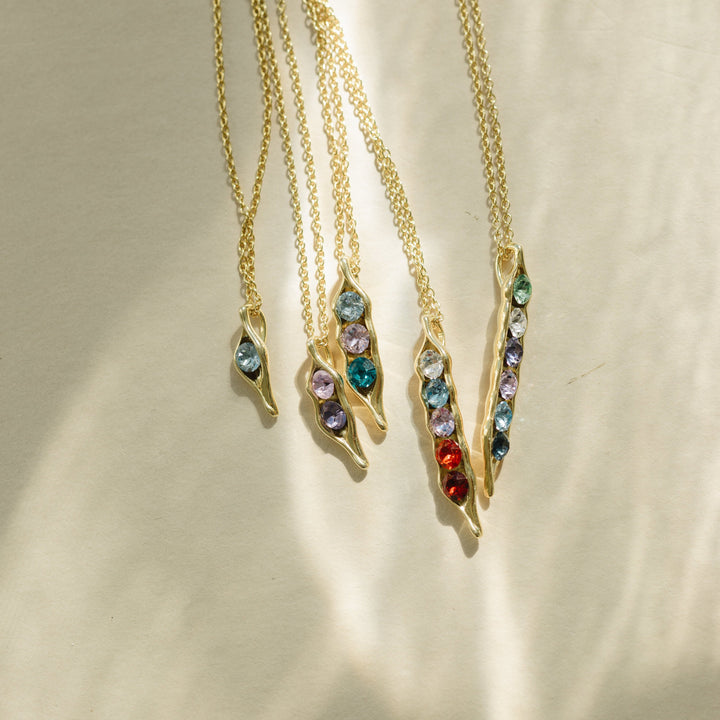 Two Birthstone Peas in a Pod Gold Necklace