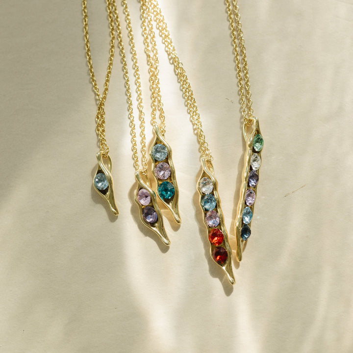 Six Birthstone Peas  in a Pod Gold Necklace