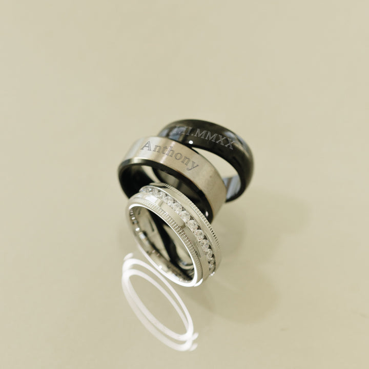 Mens Black Titanium Band with Brushed Silver