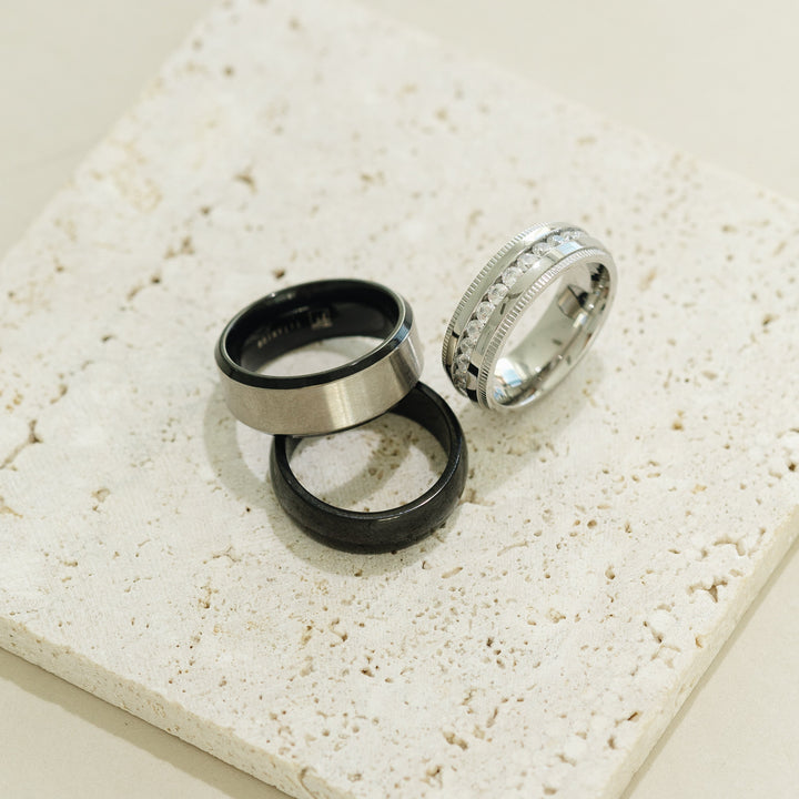 Mens Black Titanium Band with Brushed Silver