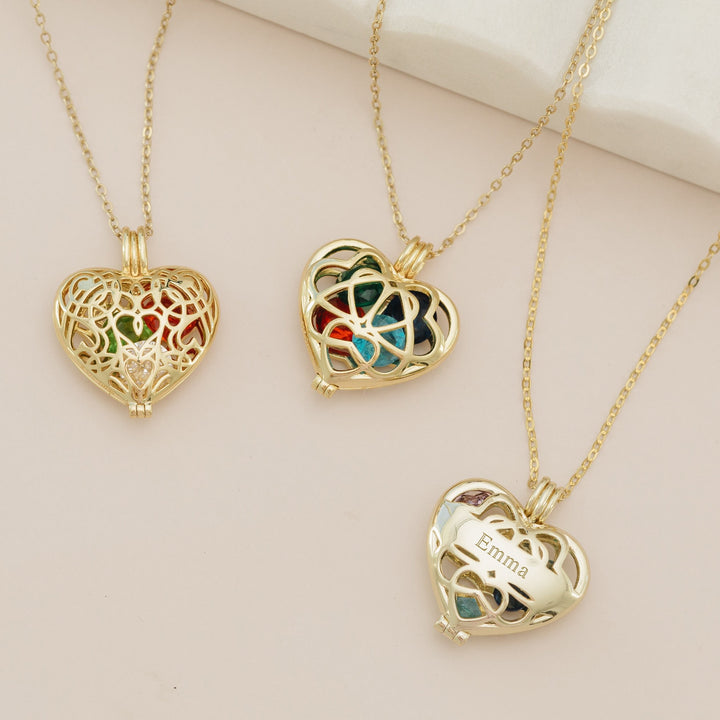 Gold Interlocking Hearts 6mm Round Birthstone Locket