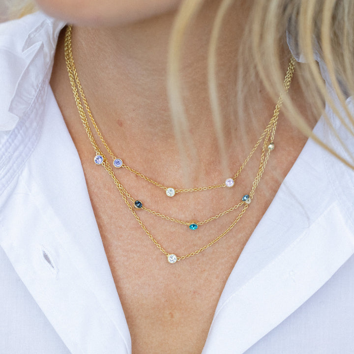 Four Stone Floating Bezel Set Gold Birthstone Necklace