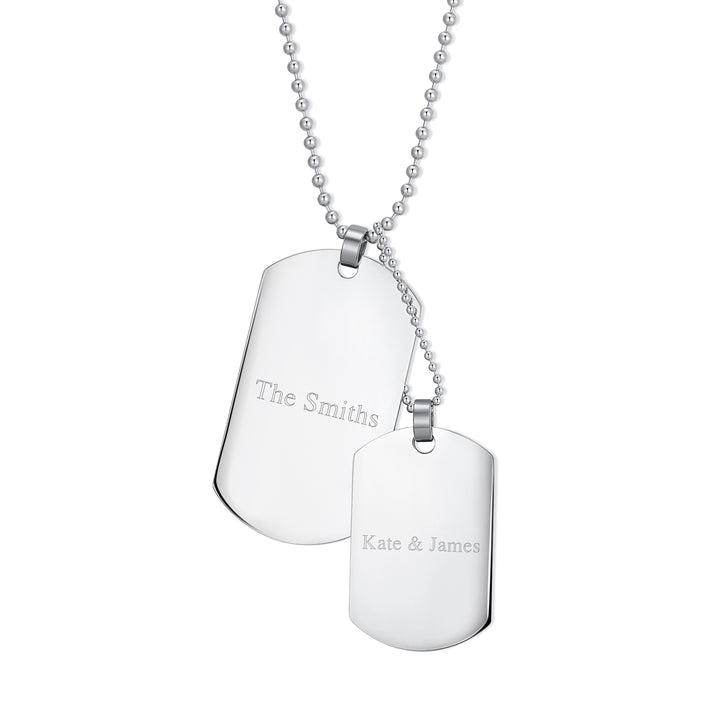 Large and Medium Stainless Steel Double Dog Tag Necklace
