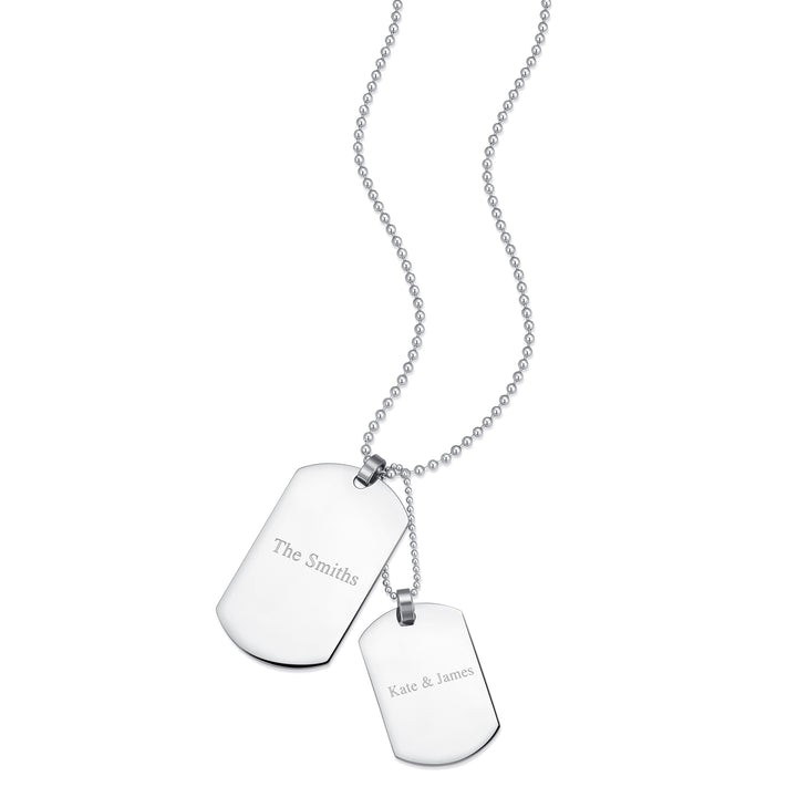 Large and Medium Stainless Steel Double Dog Tag Necklace