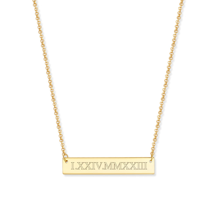 Roman Numeral Date Bar Necklace
