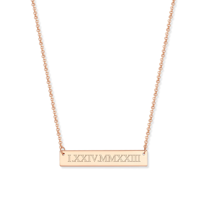 Roman Numeral Date Bar Necklace