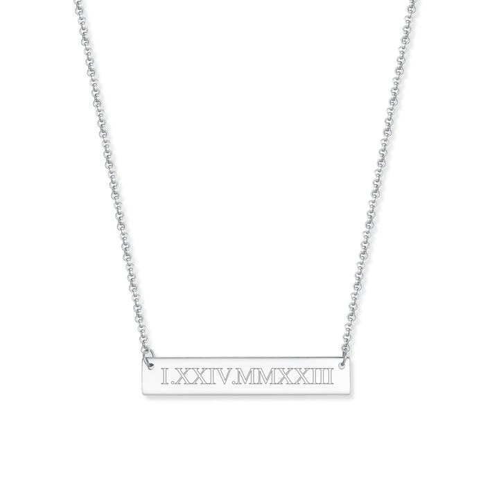 Roman Numeral Date Bar Necklace