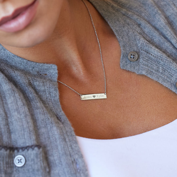 Couples Heart Sterling Silver Name Bar Necklace